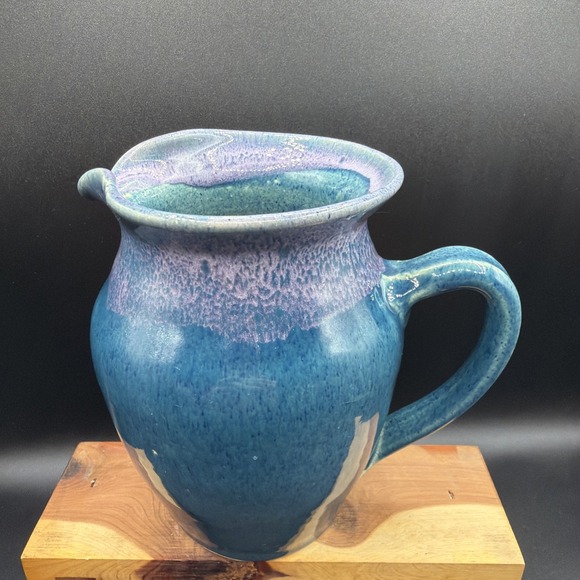 Handmade Other - VTG Old Fort NC Pottery John Garrou Blue Pitcher Lavender Drip Glaze Hand Made